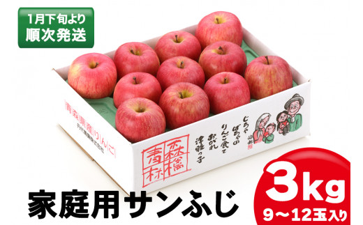 家庭用りんご サンふじ 3kg (9～12玉入り 3kg 1箱) ～見た目にわけあり 味はそのまま～｜青森 津軽 つがる リンゴ 訳あり 果物 旬 訳アリ りんご 青森りんご 林檎 フルーツ サンフジ ふじ [0341]