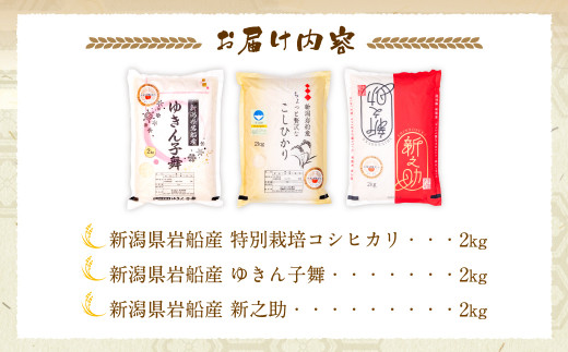 【新米受付・令和6年産米】NA4110 違いを楽しめるお米セット 新潟県産 コシヒカリ・ゆきん子舞・新之助 計6kg
