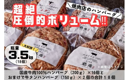 国産牛肉100%ハンバーグ [200g×16個]＆おまけ 牛タンハンバーグ [150g×2個] [2220]