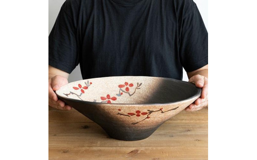 赤絵付楕円手洗鉢(W40cm)　washbowl-10【信楽焼・明山】